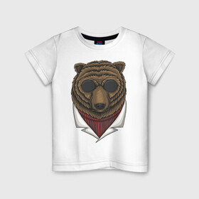Детская футболка хлопок с принтом Gang Bear в Белгороде, 100% хлопок | круглый вырез горловины, полуприлегающий силуэт, длина до линии бедер | иллюстрация | косолапый | крутой | мафия | мишка
