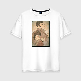 Женская футболка хлопок Oversize с принтом Мутсу и Хёго в Белгороде, 100% хлопок | свободный крой, круглый ворот, спущенный рукав, длина до линии бедер
 | demon | dororo | hyakkimaru | аниме | дайго | дороро | ронин | хяккимару