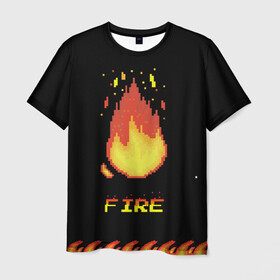 Мужская футболка 3D с принтом FIRE в Белгороде, 100% полиэфир | прямой крой, круглый вырез горловины, длина до линии бедер | fire | pixel art | арт | огонь | пиксель