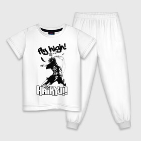 Детская пижама хлопок с принтом fly high! | Haikyuu!! в Белгороде, 100% хлопок |  брюки и футболка прямого кроя, без карманов, на брюках мягкая резинка на поясе и по низу штанин
 | anime | haikyu | haikyuu | karasuno | manga | аниме | волейбол | волейбольный клуб | игрок | иероглифы | карасуно | крылья | лети высоко | лого | манга | мяч | надпись | прыжок | старшая школа | удар | хаику | хаикую