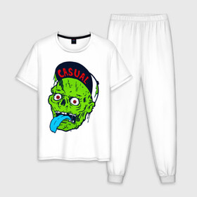 Мужская пижама хлопок с принтом Zombie casual в Белгороде, 100% хлопок | брюки и футболка прямого кроя, без карманов, на брюках мягкая резинка на поясе и по низу штанин
 | Тематика изображения на принте: bmx | зомби | скейтер | урбан