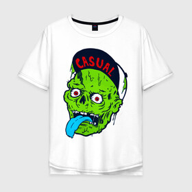 Мужская футболка хлопок Oversize с принтом Zombie casual в Белгороде, 100% хлопок | свободный крой, круглый ворот, “спинка” длиннее передней части | Тематика изображения на принте: bmx | зомби | скейтер | урбан