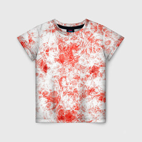 Детская футболка 3D с принтом Кроваво-грязные пятна в Белгороде, 100% гипоаллергенный полиэфир | прямой крой, круглый вырез горловины, длина до линии бедер, чуть спущенное плечо, ткань немного тянется | красно белый | узоры | уникальность