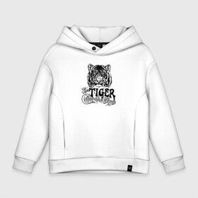 Детское худи Oversize хлопок с принтом Tiger / Тигр в Белгороде, френч-терри — 70% хлопок, 30% полиэстер. Мягкий теплый начес внутри —100% хлопок | боковые карманы, эластичные манжеты и нижняя кромка, капюшон на магнитной кнопке | tiger | животные | зверь | тату | татуировка | тигр | хищник