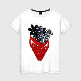 Женская футболка хлопок с принтом Цветок 3 в Белгороде, 100% хлопок | прямой крой, круглый вырез горловины, длина до линии бедер, слегка спущенное плечо | абстракция | глаз | губы | цветы