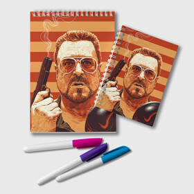 Блокнот с принтом Walter Sobchak в Белгороде, 100% бумага | 48 листов, плотность листов — 60 г/м2, плотность картонной обложки — 250 г/м2. Листы скреплены удобной пружинной спиралью. Цвет линий — светло-серый
 | dude | jeff bridges | the big lebowski | walter sobchak | большой лебовский | боулинг | вальтер собчак | джефф бриджес | пистолет | фильм | чувак | шар