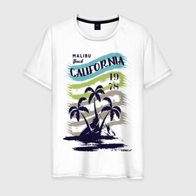 Мужская футболка хлопок с принтом CALIFORNIA BEECH в Белгороде, 100% хлопок | прямой крой, круглый вырез горловины, длина до линии бедер, слегка спущенное плечо. | beech | california | retro | sea | summer | usa | каникулы | лето | море | отдых | пальмы | пляж | ретро | тропики