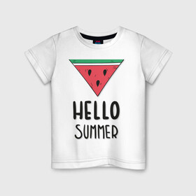 Детская футболка хлопок с принтом HELLO SUMMER в Белгороде, 100% хлопок | круглый вырез горловины, полуприлегающий силуэт, длина до линии бедер | funny | happy | hello | icecream | rainbow | romantic | summer | sun | арбуз | веселье | значки | лето | отдых | отпуск | привет | романтика | солнце | счастье | тепло