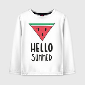 Детский лонгслив хлопок с принтом HELLO SUMMER в Белгороде, 100% хлопок | круглый вырез горловины, полуприлегающий силуэт, длина до линии бедер | funny | happy | hello | icecream | rainbow | romantic | summer | sun | арбуз | веселье | значки | лето | отдых | отпуск | привет | романтика | солнце | счастье | тепло