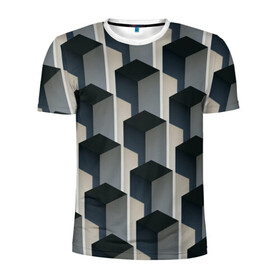 Мужская футболка 3D спортивная с принтом ГрафиЧеские Кубы в Белгороде, 100% полиэстер с улучшенными характеристиками | приталенный силуэт, круглая горловина, широкие плечи, сужается к линии бедра | абстракция | графика | куб | кубики
