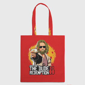 Шоппер 3D с принтом The dude redemption в Белгороде, 100% полиэстер | Плотность: 200 г/м2; Размер: 34×35 см; Высота лямок: 30 см | dude | jeff bridges | the big lebowski | the dude redemption | большой лебовский | боулинг | джефф бриджес | кегли | коктейль | фильм | чувак | шар