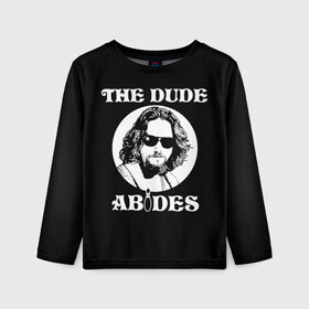 Детский лонгслив 3D с принтом The dude ABIDES в Белгороде, 100% полиэстер | длинные рукава, круглый вырез горловины, полуприлегающий силуэт
 | dude | jeff bridges | the big lebowski | the dude abides | большой лебовский | джефф бриджес | фильм | чувак