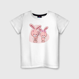 Детская футболка хлопок с принтом Банни и подруга в Белгороде, 100% хлопок | круглый вырез горловины, полуприлегающий силуэт, длина до линии бедер | банни | заяц | иллюстрация | кролик | милаха
