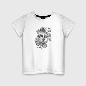 Детская футболка хлопок с принтом OCTOPUS SKULL в Белгороде, 100% хлопок | круглый вырез горловины, полуприлегающий силуэт, длина до линии бедер | Тематика изображения на принте: монстр | морской | осьминог | пират | скелет | тату | татуировка | череп | щупальцы