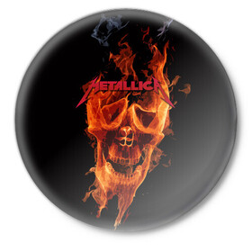 Значок с принтом Metallica Flame в Белгороде,  металл | круглая форма, металлическая застежка в виде булавки | american | james hetfield | kirk hammett | metal band | metallica | music | mystic | rock | американская | джеймс хетфилд | металлика | музыка | рок | скилет | череп