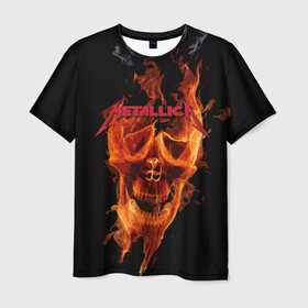 Мужская футболка 3D с принтом Metallica Flame в Белгороде, 100% полиэфир | прямой крой, круглый вырез горловины, длина до линии бедер | american | james hetfield | kirk hammett | metal band | metallica | music | mystic | rock | американская | джеймс хетфилд | металлика | музыка | рок | скилет | череп