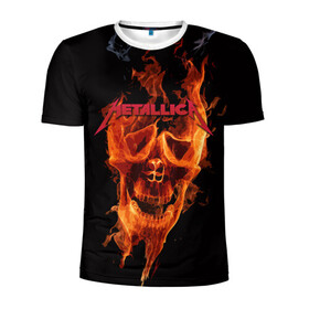 Мужская футболка 3D спортивная с принтом Metallica Flame в Белгороде, 100% полиэстер с улучшенными характеристиками | приталенный силуэт, круглая горловина, широкие плечи, сужается к линии бедра | american | james hetfield | kirk hammett | metal band | metallica | music | mystic | rock | американская | джеймс хетфилд | металлика | музыка | рок | скилет | череп