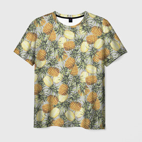 Мужская футболка 3D с принтом ананасы в Белгороде, 100% полиэфир | прямой крой, круглый вырез горловины, длина до линии бедер | Тематика изображения на принте: ананас | бесшовный | в разрезе | много ананасов | половинка ананаса | сочный