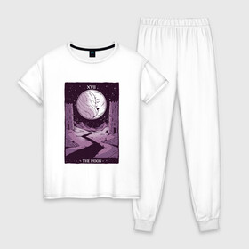 Женская пижама хлопок с принтом Карты ТАРО | Пейзаж с луной в Белгороде, 100% хлопок | брюки и футболка прямого кроя, без карманов, на брюках мягкая резинка на поясе и по низу штанин | 17 век | esoteric | moon | moonlight | moonshine | night | tarot card | башни | гадание | живая луна | замок | затмение | звёздная ночь | звёздное небо | звёзды | карта таро | кристаллы | луна | лунный свет | пейзаж | полумесяц