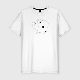 Мужская футболка хлопок Slim с принтом Четыре карты в Белгороде, 92% хлопок, 8% лайкра | приталенный силуэт, круглый вырез ворота, длина до линии бедра, короткий рукав | буби | игральные карты | иллюстрация | каре | туз | черви