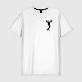 Мужская футболка хлопок Slim с принтом Спорт в Белгороде, 92% хлопок, 8% лайкра | приталенный силуэт, круглый вырез ворота, длина до линии бедра, короткий рукав | гири | мышцы | силуэт | спортсмен | тяжесть