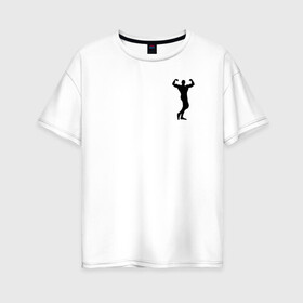 Женская футболка хлопок Oversize с принтом Спорт в Белгороде, 100% хлопок | свободный крой, круглый ворот, спущенный рукав, длина до линии бедер
 | гири | мышцы | силуэт | спортсмен | тяжесть