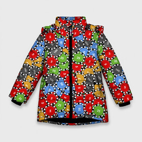 Зимняя куртка для девочек 3D с принтом Фишки для Покера в Белгороде, ткань верха — 100% полиэстер; подклад — 100% полиэстер, утеплитель — 100% полиэстер. | длина ниже бедра, удлиненная спинка, воротник стойка и отстегивающийся капюшон. Есть боковые карманы с листочкой на кнопках, утяжки по низу изделия и внутренний карман на молнии. 

Предусмотрены светоотражающий принт на спинке, радужный светоотражающий элемент на пуллере молнии и на резинке для утяжки. | 777 | cards | casino | chips | flash | fortune | game | joker | luck | omaha | poker | roulette | straight | texas holdem | tournament | азарт | джокер | игра | казино | карты | омаха | покер | рулетка | стрит | техасский холдэм | турнир | удача | фишки |