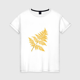 Женская футболка хлопок с принтом Жёлтый папоротник в Белгороде, 100% хлопок | прямой крой, круглый вырез горловины, длина до линии бедер, слегка спущенное плечо | ветка | желтый | лес | листик | папоротник | природа | растение