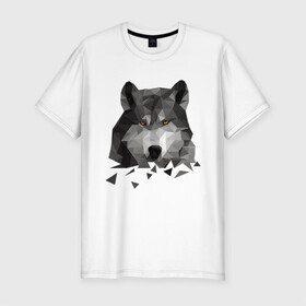 Мужская футболка хлопок Slim с принтом Полигональный Волк в Белгороде, 92% хлопок, 8% лайкра | приталенный силуэт, круглый вырез ворота, длина до линии бедра, короткий рукав | волк | дикий | животные | зверь | одинокий | полигональный