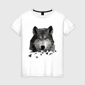 Женская футболка хлопок с принтом Полигональный Волк в Белгороде, 100% хлопок | прямой крой, круглый вырез горловины, длина до линии бедер, слегка спущенное плечо | волк | дикий | животные | зверь | одинокий | полигональный