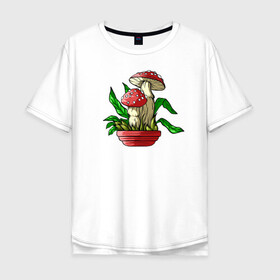 Мужская футболка хлопок Oversize с принтом Мой гриб в Белгороде, 100% хлопок | свободный крой, круглый ворот, “спинка” длиннее передней части | art | горшок | гриб | иллюстрация | мухомор