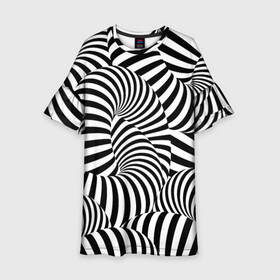 Детское платье 3D с принтом Гипнотическая абстракция в Белгороде, 100% полиэстер | прямой силуэт, чуть расширенный к низу. Круглая горловина, на рукавах — воланы | abstraction | background | hypnosis | hypnotic abstraction | stripes | texture | zebra | абстракция | гипноз | гипнотическая абстракция | зебра | полоски | текстура | фон