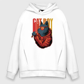 Мужское худи Oversize хлопок с принтом Cat boy в Белгороде, френч-терри — 70% хлопок, 30% полиэстер. Мягкий теплый начес внутри —100% хлопок | боковые карманы, эластичные манжеты и нижняя кромка, капюшон на магнитной кнопке | cat | kitten | блатной | в наушниках | кот | котенок | котик | кошачьи | кошка