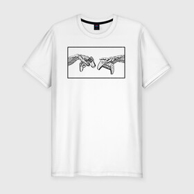 Мужская футболка хлопок Slim с принтом Сотворение Геймеров в Белгороде, 92% хлопок, 8% лайкра | приталенный силуэт, круглый вырез ворота, длина до линии бедра, короткий рукав | ps | xbox | джостик | консоли | руки