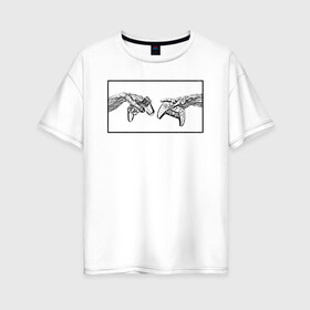 Женская футболка хлопок Oversize с принтом Сотворение Геймеров в Белгороде, 100% хлопок | свободный крой, круглый ворот, спущенный рукав, длина до линии бедер
 | ps | xbox | джостик | консоли | руки