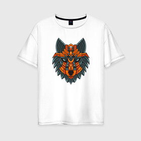 Женская футболка хлопок Oversize с принтом Волк орнамент в Белгороде, 100% хлопок | свободный крой, круглый ворот, спущенный рукав, длина до линии бедер
 | lone | predator | wolf | волк | волки | животное | орнамент | хищник