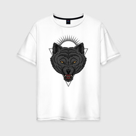 Женская футболка хлопок Oversize с принтом Голова волка в Белгороде, 100% хлопок | свободный крой, круглый ворот, спущенный рукав, длина до линии бедер
 | lone | predator | wolf | волк | волки | голова | животное | хищник