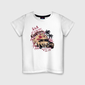 Детская футболка хлопок с принтом California в Белгороде, 100% хлопок | круглый вырез горловины, полуприлегающий силуэт, длина до линии бедер | авто | автомобиль | иллюстрация | машина | пальмы