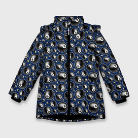 Зимняя куртка для девочек 3D с принтом Бильярд 8 в Белгороде, ткань верха — 100% полиэстер; подклад — 100% полиэстер, утеплитель — 100% полиэстер. | длина ниже бедра, удлиненная спинка, воротник стойка и отстегивающийся капюшон. Есть боковые карманы с листочкой на кнопках, утяжки по низу изделия и внутренний карман на молнии. 

Предусмотрены светоотражающий принт на спинке, радужный светоотражающий элемент на пуллере молнии и на резинке для утяжки. | a game | balls | billiards | eight | pool | russian billiards | snooker | tournament | бильярд | восьмерка | игра | пул | русский бильярд | снукер | турнир | шары