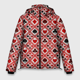 Мужская зимняя куртка 3D с принтом Картёжник в Белгороде, верх — 100% полиэстер; подкладка — 100% полиэстер; утеплитель — 100% полиэстер | длина ниже бедра, свободный силуэт Оверсайз. Есть воротник-стойка, отстегивающийся капюшон и ветрозащитная планка. 

Боковые карманы с листочкой на кнопках и внутренний карман на молнии. | 777 | cards | casino | chips | flash | fortune | game | joker | luck | omaha | poker | roulette | straight | texas holdem | tournament | азарт | джокер | игра | казино | карты | омаха | покер | рулетка | стрит | техасский холдэм | турнир | удача | фишки |