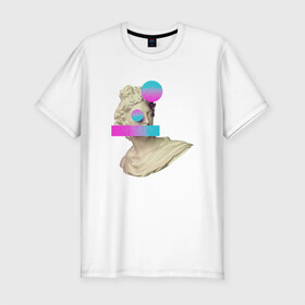 Мужская футболка хлопок Slim с принтом Современный Мыслитель в Белгороде, 92% хлопок, 8% лайкра | приталенный силуэт, круглый вырез ворота, длина до линии бедра, короткий рукав | арт | голиаф | иллюстрация | мыслитель | статуя