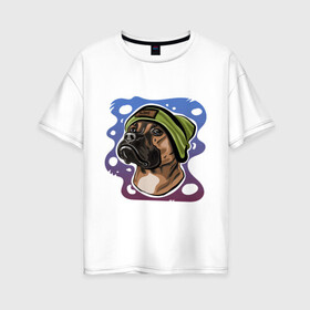 Женская футболка хлопок Oversize с принтом Боксер в Белгороде, 100% хлопок | свободный крой, круглый ворот, спущенный рукав, длина до линии бедер
 | art | boxer | dog | drawing | арт | боксер | пес | рисунок | собака