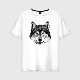 Женская футболка хлопок Oversize с принтом Голова волка в Белгороде, 100% хлопок | свободный крой, круглый ворот, спущенный рукав, длина до линии бедер
 | lone | predator | wolf | волк | волки | голова | животное | хищник