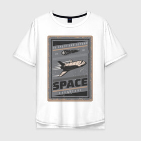 Мужская футболка хлопок Oversize с принтом Космическое приключение в Белгороде, 100% хлопок | свободный крой, круглый ворот, “спинка” длиннее передней части | Тематика изображения на принте: ship | астероид | галактика | иллюстрация | космический корабль