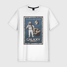 Мужская футболка хлопок Slim с принтом Galaxy Research Art в Белгороде, 92% хлопок, 8% лайкра | приталенный силуэт, круглый вырез ворота, длина до линии бедра, короткий рукав | art | астероид | астронавт | галактика | иллюстрация