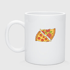 Кружка керамическая с принтом Два кусочка пиццы  в Белгороде, керамика | объем — 330 мл, диаметр — 80 мм. Принт наносится на бока кружки, можно сделать два разных изображения | chees | cheesy | fast food | fastfood | food | love | margarita | pepperoni | pizza | pizza lover | pizza margherita | slice | two pizza slices | базилик | колбаса | колбаска | люблю пиццу | любовь | маргарита | овощи | пепперони | помидоры | сыр | тянущи