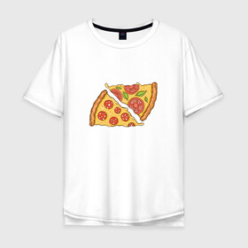 Мужская футболка хлопок Oversize с принтом Два кусочка пиццы  в Белгороде, 100% хлопок | свободный крой, круглый ворот, “спинка” длиннее передней части | chees | cheesy | fast food | fastfood | food | love | margarita | pepperoni | pizza | pizza lover | pizza margherita | slice | two pizza slices | базилик | колбаса | колбаска | люблю пиццу | любовь | маргарита | овощи | пепперони | помидоры | сыр | тянущи