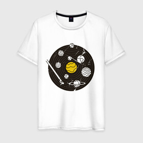 Мужская футболка хлопок с принтом Виниловая пластинка Vynil в Белгороде, 100% хлопок | прямой крой, круглый вырез горловины, длина до линии бедер, слегка спущенное плечо. | Тематика изображения на принте: crack | cracks | disk | earth | jupiter | music | planet | planets | saturn | solar system | space | sun | vintage | vinyl | vynil | виниловый проигрыватель | винтаж | диск | дорожка | земля | игла | музыка | планеты | сатурн | солнечная система | солнце 