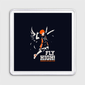 Магнит 55*55 с принтом fly high! Шоё Хината Haikyuu!! в Белгороде, Пластик | Размер: 65*65 мм; Размер печати: 55*55 мм | 10 номер | anime | haikyu | haikyuu | hinata shoyo | karasuno | manga | аниме | волейбол | волейбольный клуб | иероглифы | карасуно | лети высоко | лого | манга | надпись | прыжок | старшая школа | хаику | хаикую