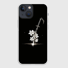 Чехол для iPhone 13 mini с принтом Nier   Sword and Flowers в Белгороде,  |  | Тематика изображения на принте: 2b | 2б | 9s | automata | flowers | japan | nier | nier automata | nier replicant | replicant | samurai | sword | автомата | белый меч | катана | меч | найнэс | нир | нир автомата | репликант | самурай | самурайский | туби | цветы | япония |